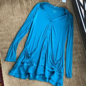 LOGO Lori Goldstein blue green v neck cardigan